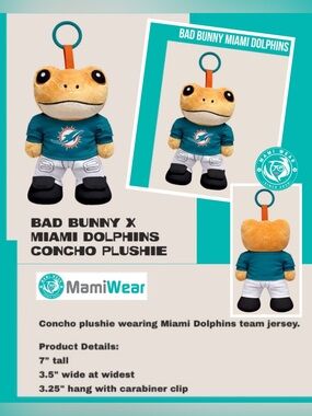 Bad Bunny Miami Dolphins Sapo Concho Plush Keychain Sealed Box
